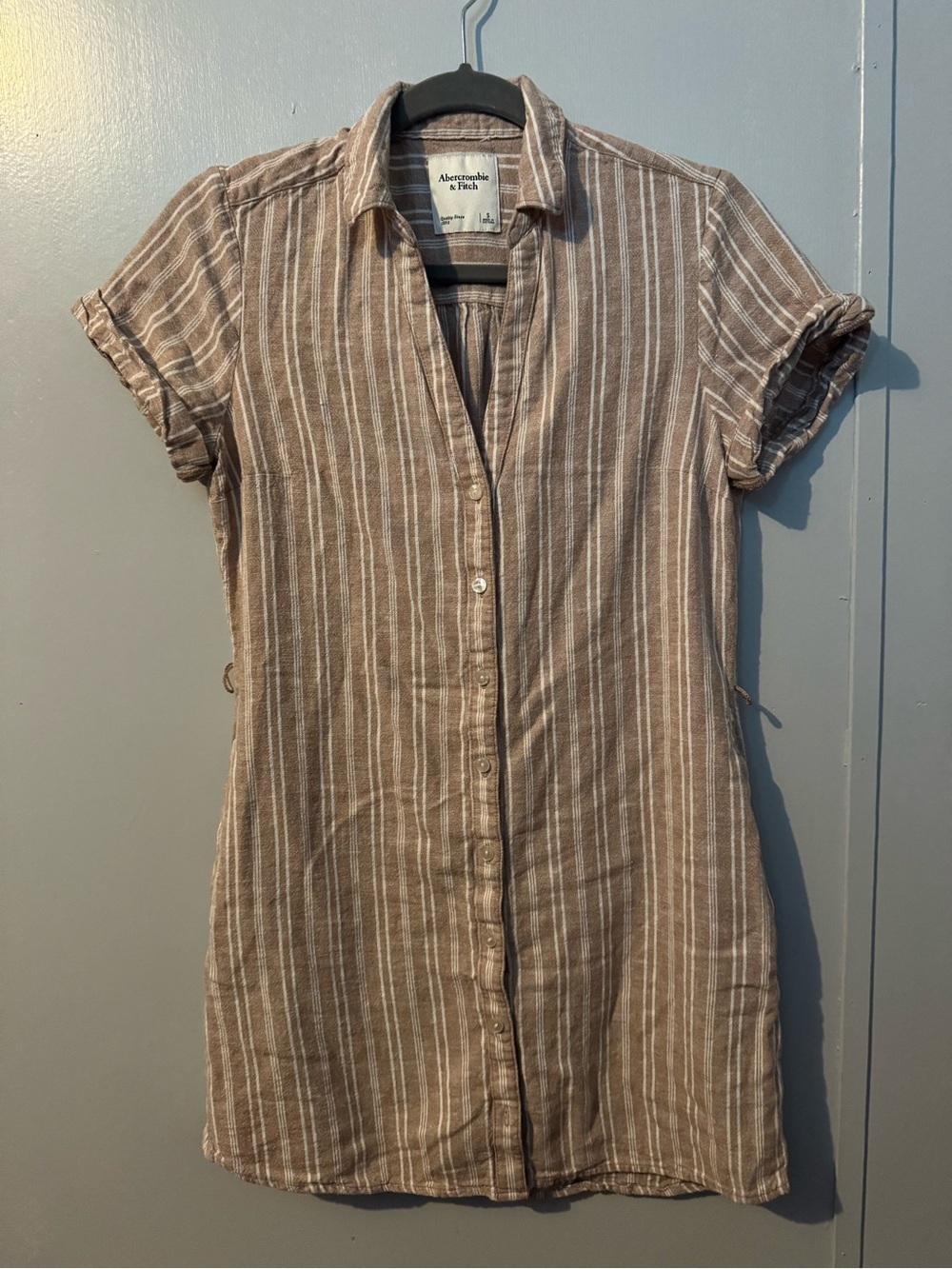Abercrombie & Fitch Taupe and White Striped Button-Front Mini Dress Size Small